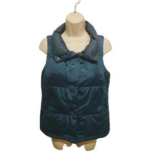 Old Navy Puffy Quilted Full Zip & Snap Button Vest Jacket Teal Green Small